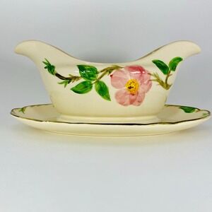 Franciscan Desert Rose Gravy Boat Attached Underplate Double Spout USA Stamp